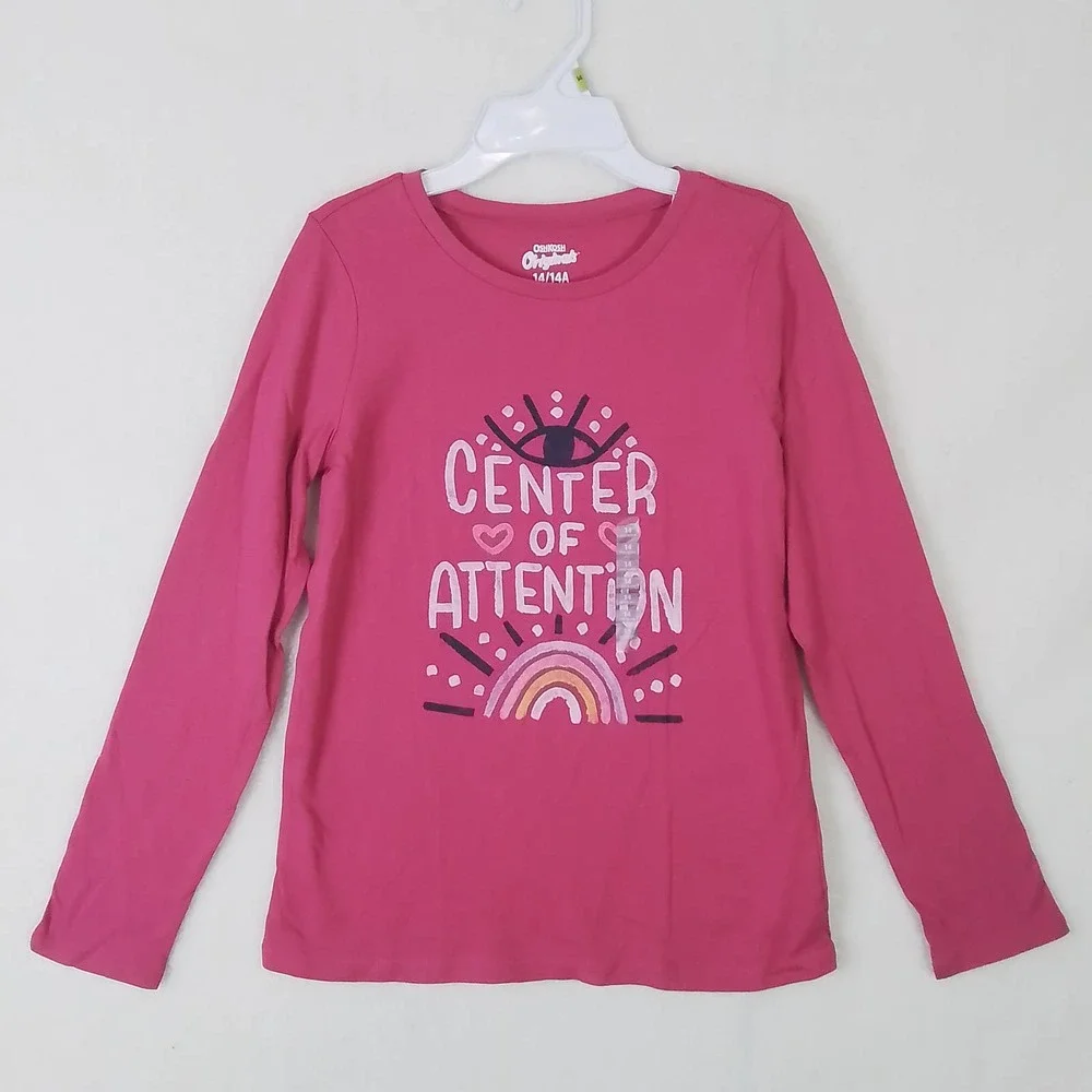 OshKosh Long Sleeve Cotton T-Shirt Girl's Size 14 Pink w/ Graphic